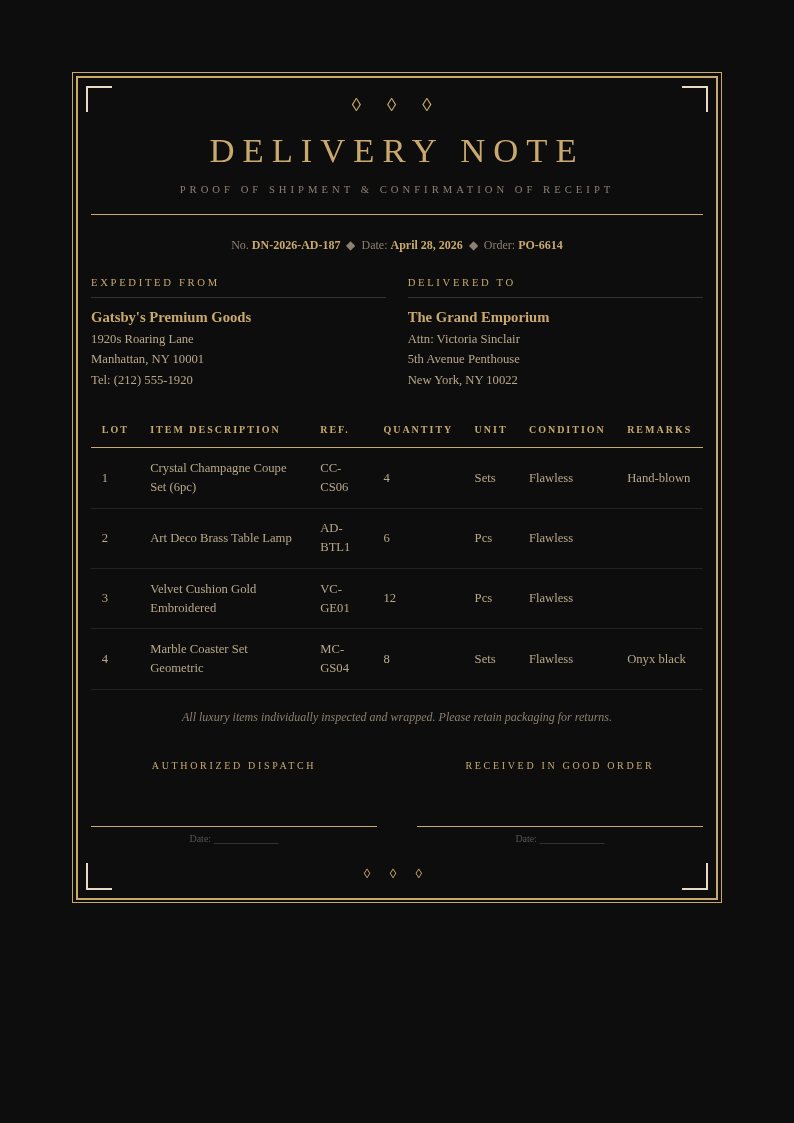 Art Deco modern delivery note